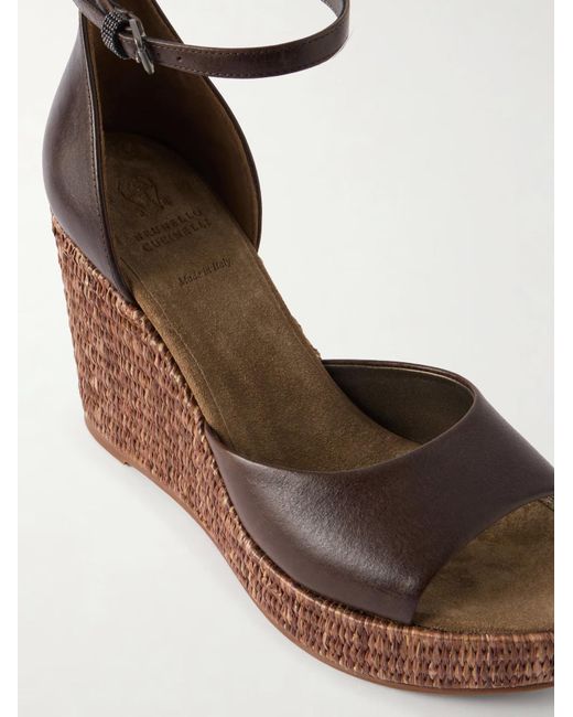 Brunello Cucinelli Brown Suede Espadrille Wedges With Precious Loop
