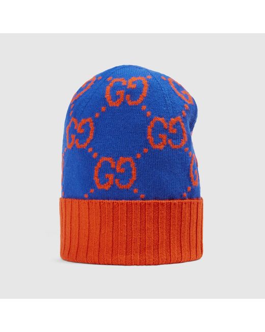 Gucci Blue Gg Knit Wool Hat for men