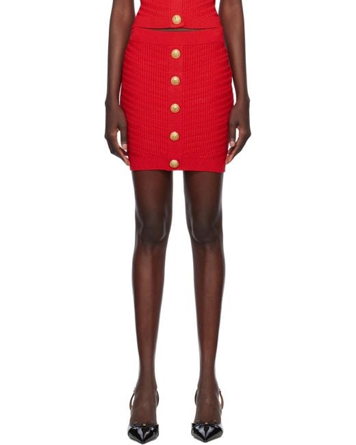 Balmain Red Buttoned Knit Miniskirt