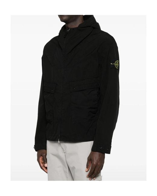 Stone Island Blue Zip-Front Hooded Jacket for men