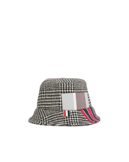 Thom Browne White Patchwork-Detail Bucket Hat for men