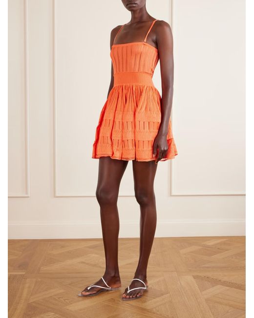 Alaïa Orange Tiered Pointelle-Knit Mini Dress