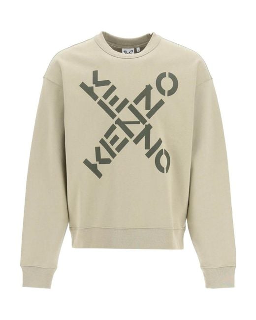 KENZO White Sport Ovrsize X Logo Crw Swt Brwn for men