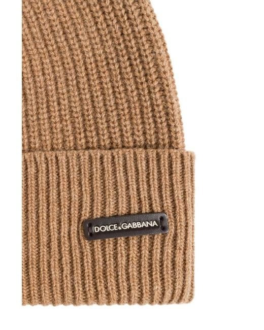 Dolce & Gabbana Brown Logo Patch Knitted Beanie for men
