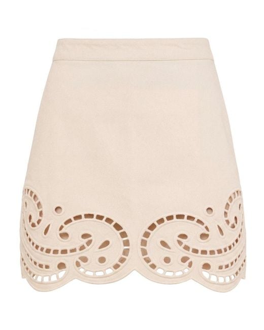 Ulla Johnson Natural The Cadiz Eyelet Denim Skirt