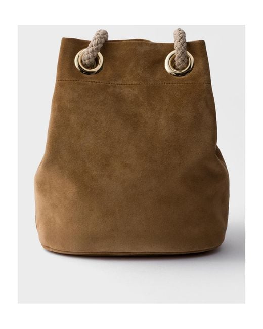 Prada Natural Mariner Small Suede Bucket Bag