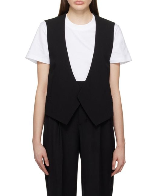 AMI Black Open-Front V-Neck Waistcoat