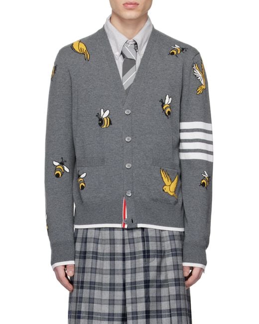 Thom Browne Blue 4-Bar Striped Buttoned Cardigan for men