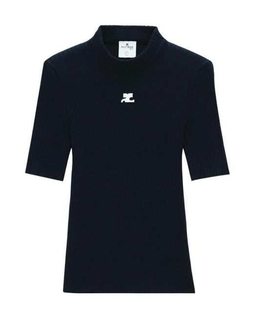Courreges Blue Courrèges Reedition Short-Sleeved Ribbed Jumper