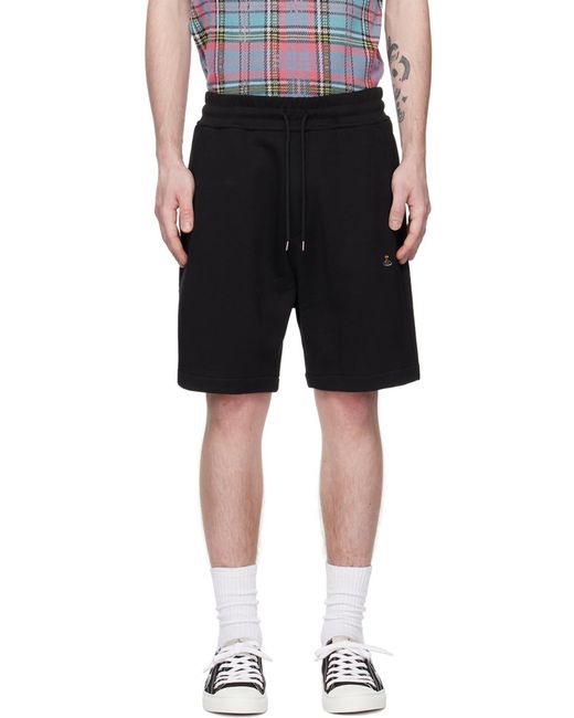 Vivienne Westwood Black Embroidered-Orb Cotton Shorts for men