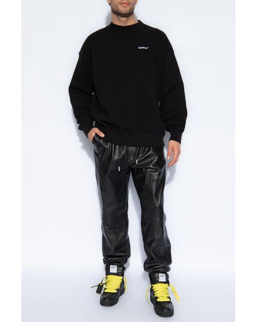 Off-White c/o Virgil Abloh Black Drawstring Leather Trousers for men