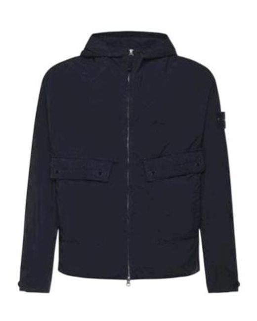 Stone Island Blue Zip-Up Hooded Jacket for men