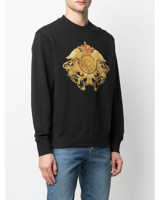 Versace Jeans Black Baroque Monogram Print Sweatshirt for men