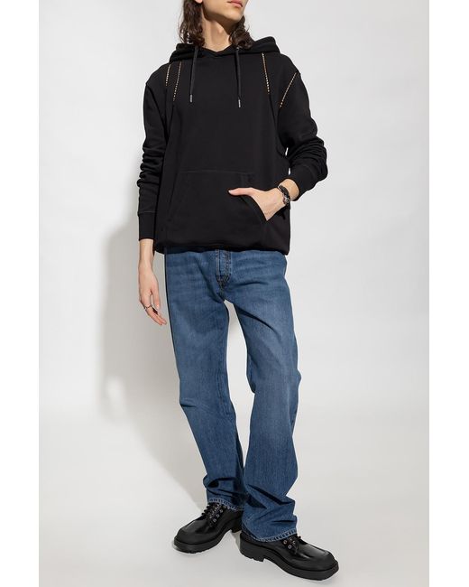 McQueen Blue Cut-Out Detailed Drawstring Hoodie for men