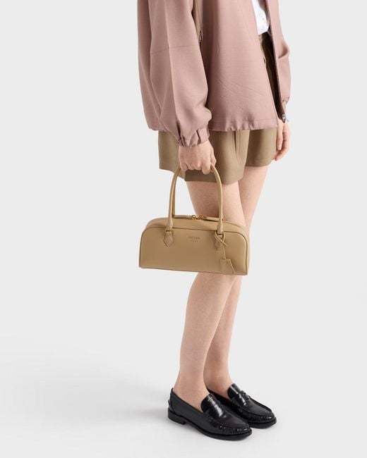 Prada Natural Medium Leather Top-Handle Bag