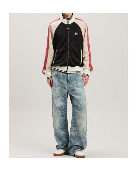 Palm Angels Black Monogram Embroidered High Neck Track Jacket for men