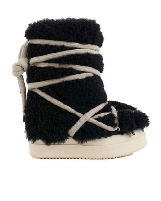 Rick Owens Black Lace-Up Shearling Boots for men