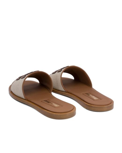 Miu Miu Brown Logo-Detailed Slip-On Sandals