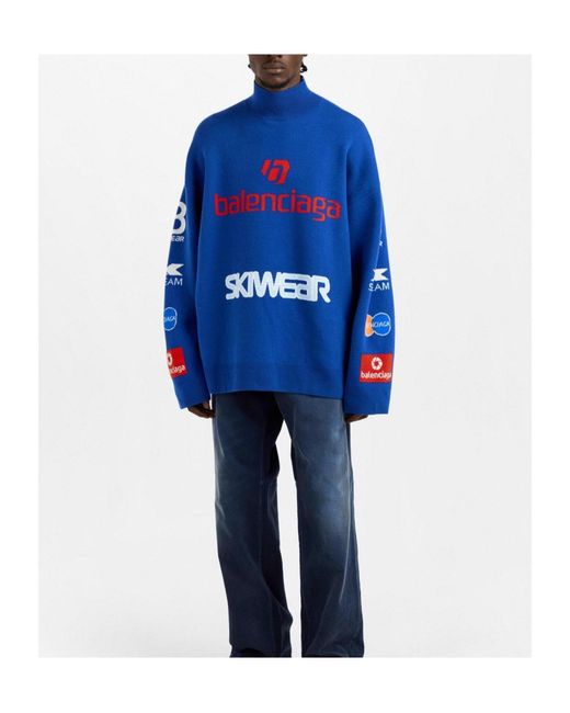 Balenciaga Blue Simple Printed Knit Sweater for men