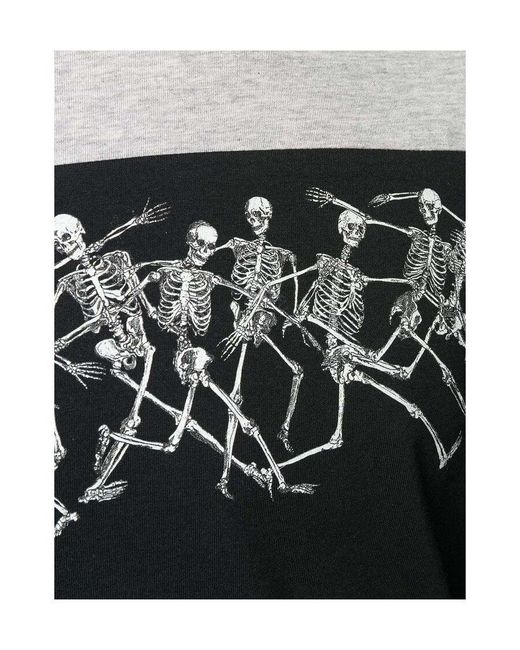 McQueen Black Jumping Skeletons Printed T-Shirt for men