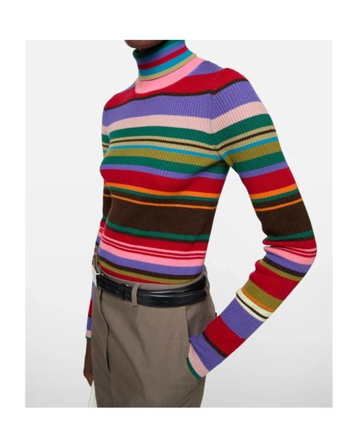 Acne Red Striped-Pattern Turtleneck Sweater