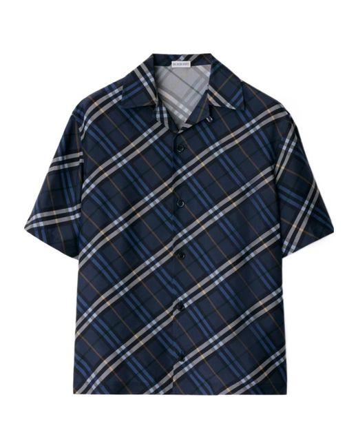 Burberry Blue Checked Silk Shirt for men