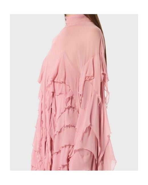 Blumarine Pink Short Georgette Dress With Ruffles