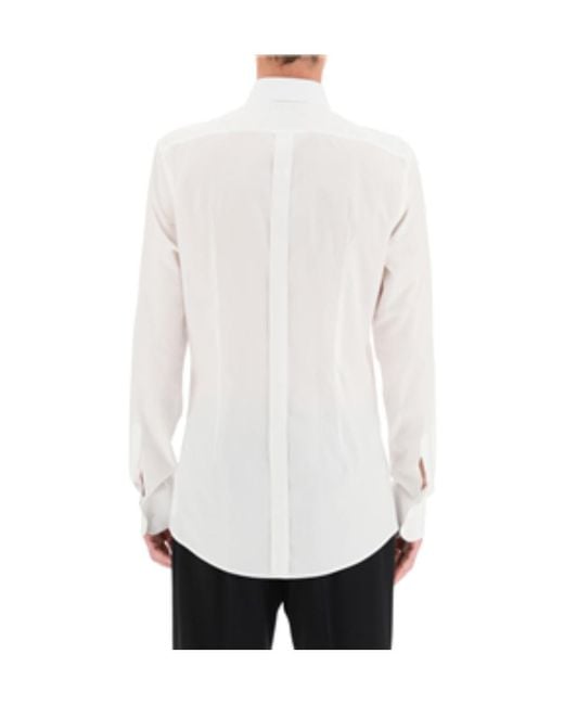 Dolce & Gabbana White Embellished Buttoned Poplin Tuxedo Shirt for men
