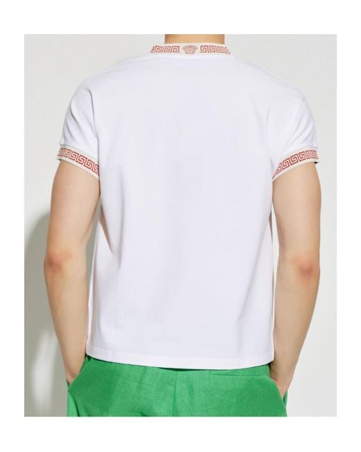 Versace White Greca Trim V-Neck T-Shirt for men