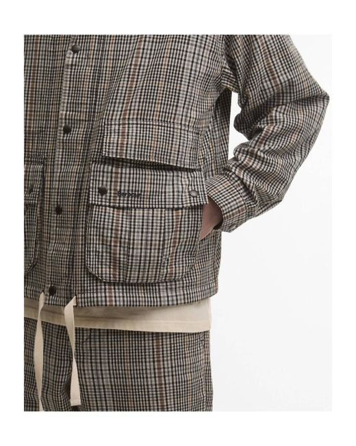 Barbour Gray Plaid-Pattern Drawstring-Hem Coat for men