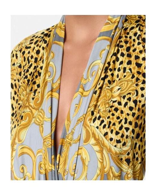 Versace Metallic Leopard-Printed Draped Bodysuit