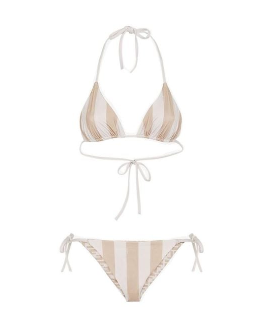 Fendi White Striped Halterneck Two-Piece Swimsuit