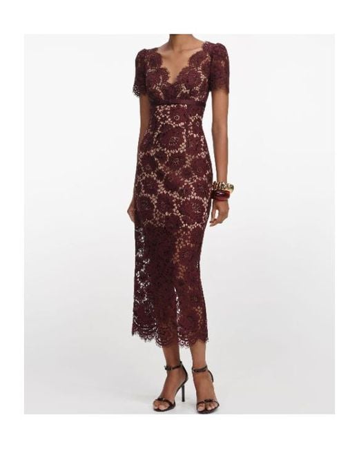 Self-Portrait Red Floral Lace Midi Dress