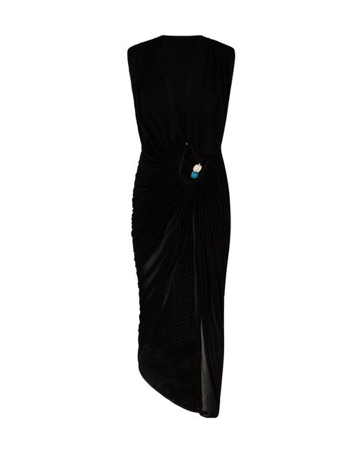 Christopher Esber Black Ruched Stone-Embellished Dress