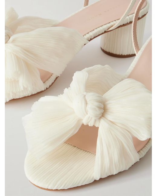 Loeffler Randall White Bow-Embellished Plissé-Organza Sandals