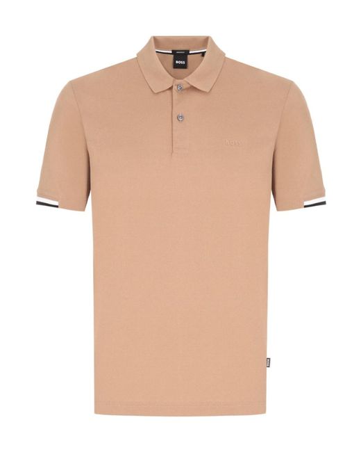Boss Natural Stripe-Trimmed Polo Shirt for men