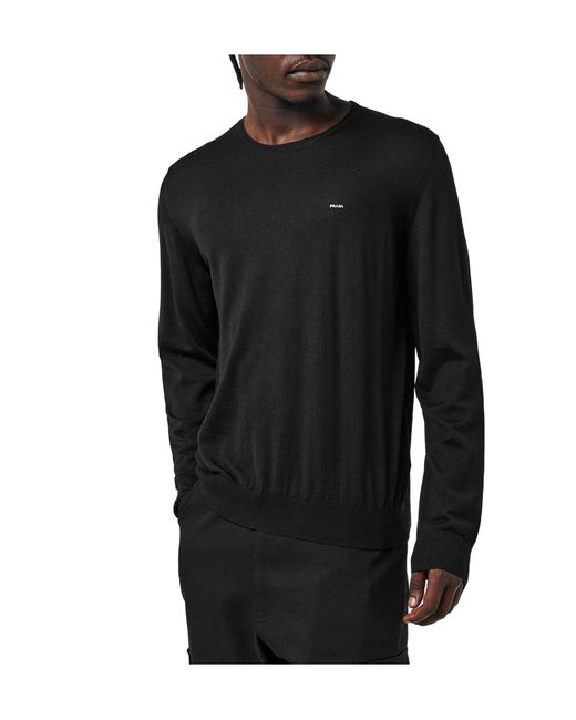 Prada Black Crew-Neck Long-Sleeve Knit Sweater for men