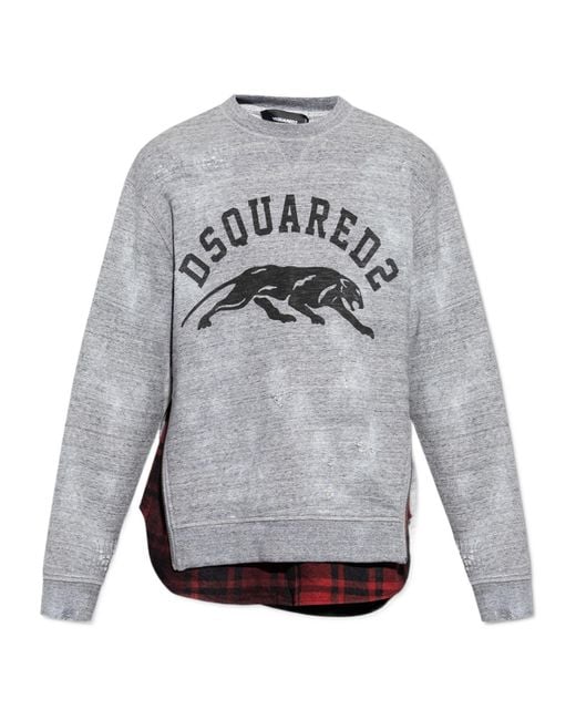 DSquared² Gray Logo-Printed Layered Sweatshirt for men