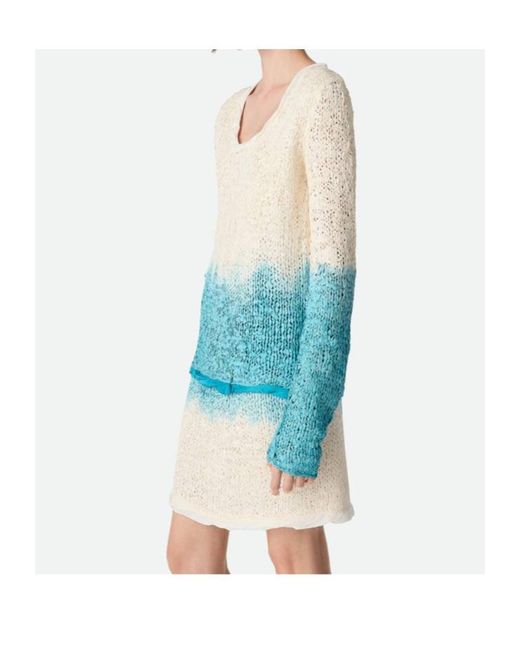 Bottega Veneta Blue Wool And Silk Overdyed Jumper