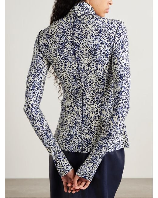 Proenza Schouler Blue Audrey Ruffled Knit Turtleneck Top