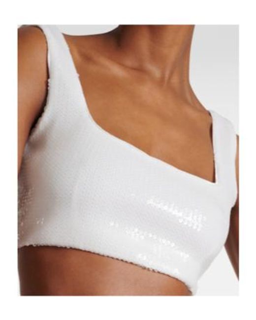 Galvan White Bridal Beating Heart Sequined Crop Top