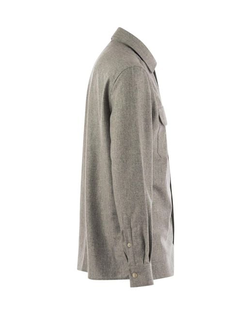 Brunello Cucinelli Gray Flap Pocket Long-Sleeved Shirt for men