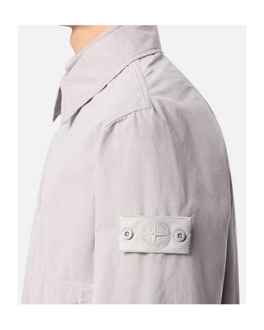 Stone Island Gray Logo Patch Buttoned Jacket for men