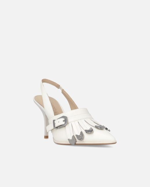 Pinko White Slingback Fringed-Detail Pumps