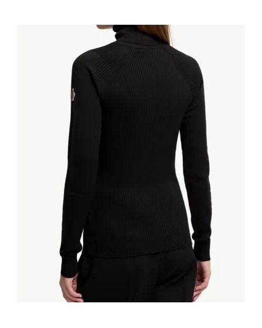 Moncler Black Grenoble Logo Embroidered Polo Neck Jumper