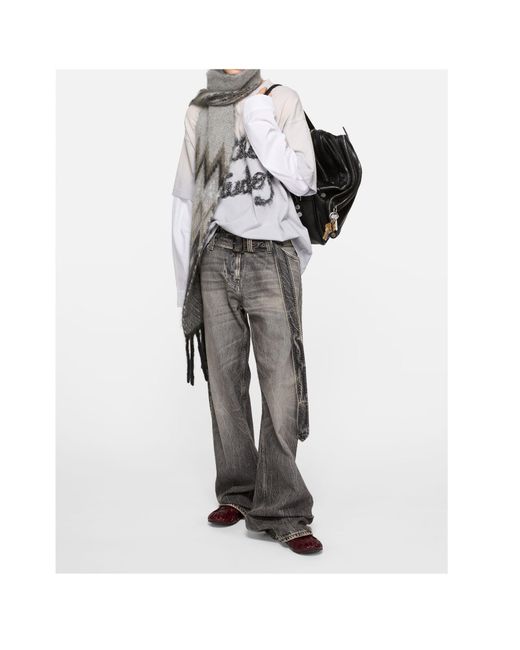 Acne White Fringed Scarf for men
