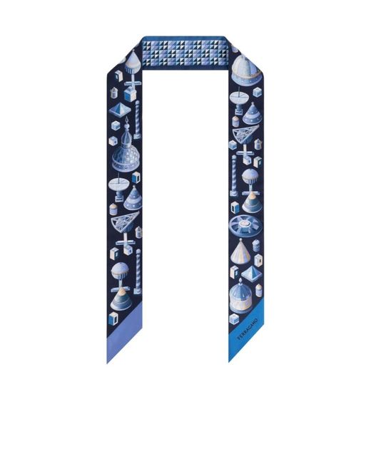 Ferragamo Blue Printed Silk Scarf