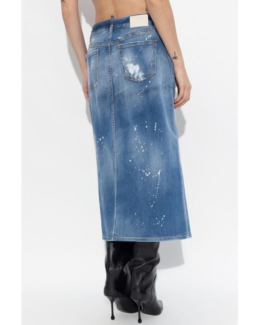 DSquared² Blue Distressed Denim Midi Skirt