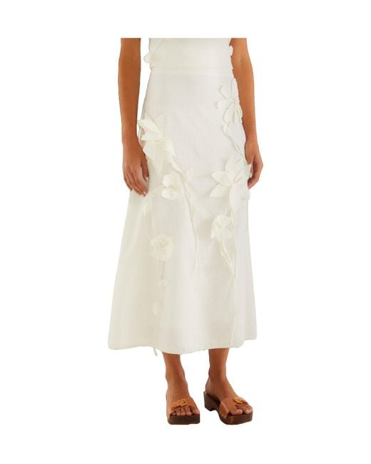 Farm Rio Natural 3D Floral Midi Skirt