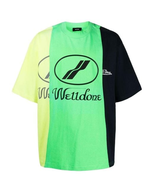 we11done Green Colour Block T-Shirt for men